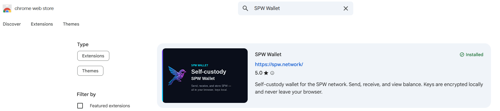 SPW Wallet on the Chrome Web Store